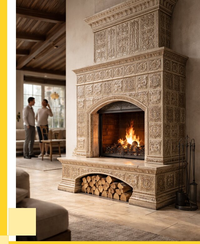 Купить изразцовый камин в Южноуральске от 273400 р. | ЭриданЖрк