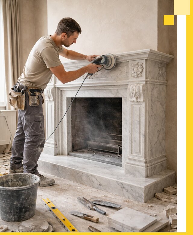 Изготовление и установка мраморных каминов в Южноуральске под ключ