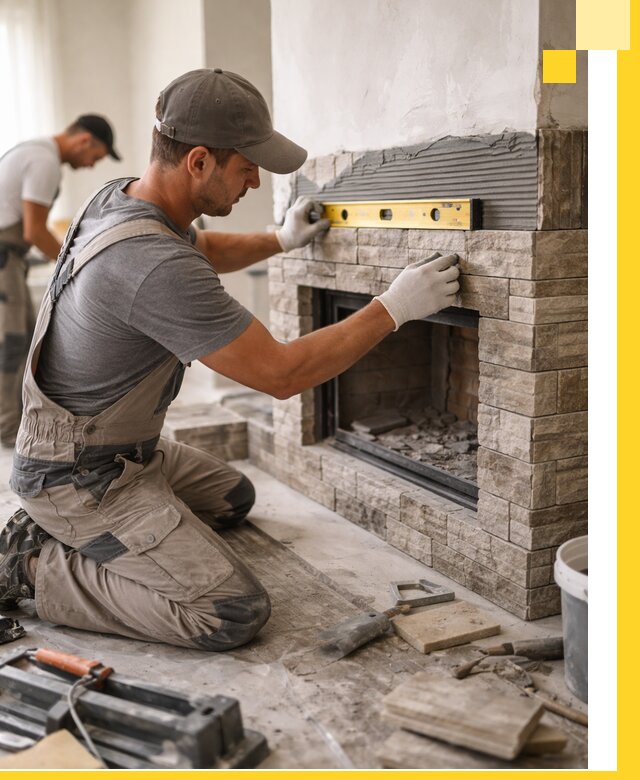 Облицовка каминов в Южноуральске, монтаж и отделка натуральным камнем