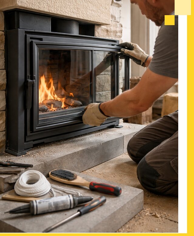 Производство, монтаж и доставка каминов со стеклом в Южноуральске