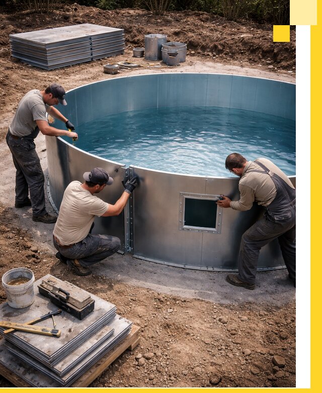 Круглые бассейны под ключ в Южноуральске проектирование и монтаж