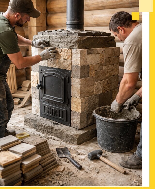 Облицовка банной печи под ключ в Южноуральске: камень и плитка