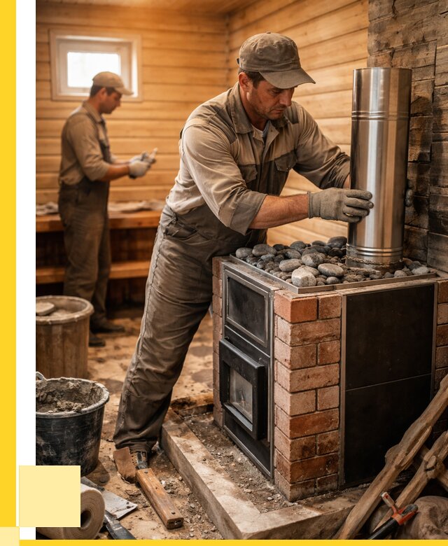 Монтаж печи в бане под ключ в Южноуральске от 21872 р. | ЭриданЖрк