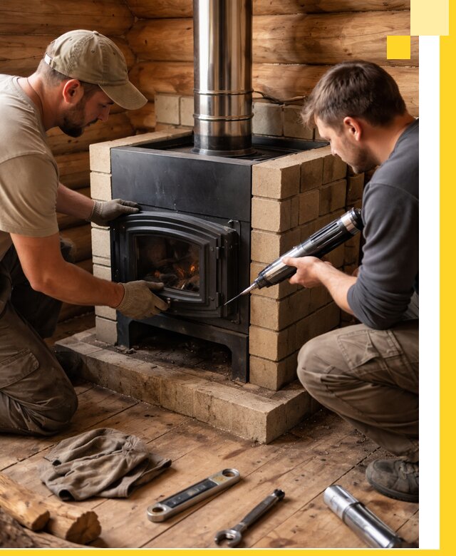 Монтаж и установка печи в бане под ключ с гарантией в Южноуральске