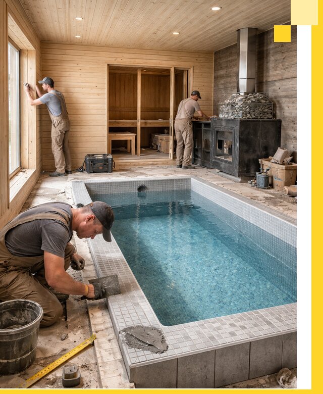 Проект бани с бассейном и сауной в Южноуральске под ключ