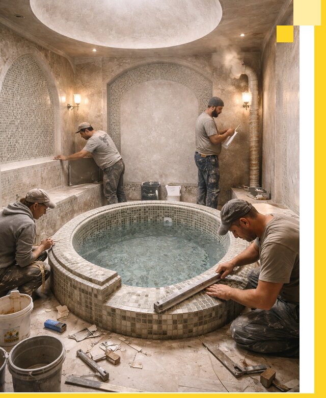 Профессиональное строительство хамама с бассейном в Южноуральске под ключ