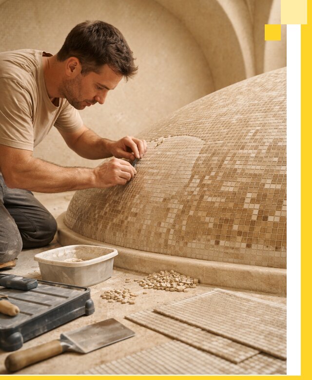 Профессиональная укладка мозаики для хамама под ключ в Южноуральске