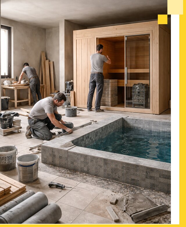 SPA зоны под ключ с бассейном сауной и печью в Южноуральске